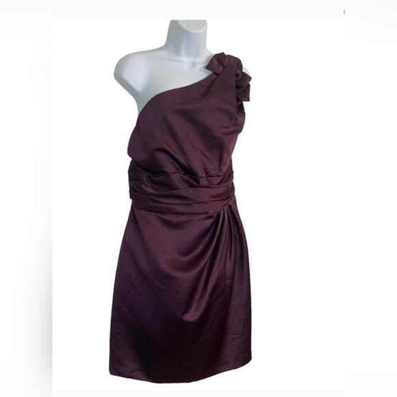 DAVIDS BRIDAL Eggplant Colored One Shoulder Side Ruched Formal.  Beautiful Color - Picture 1 of 4